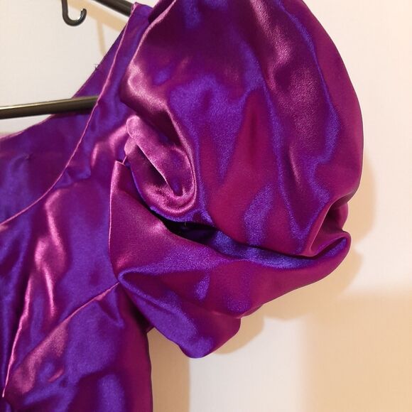 Vtg 7/8 Alfred Angelo Purple Satin Prom Bridesmaid Dress Gown Puff Sleeves USA - Picture 3 of 14